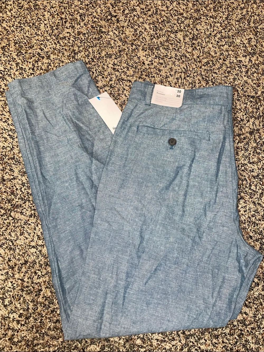 Men's Linen Blend Preppy Light Blue Casual Vacay Trousers Size 30X30 NWT